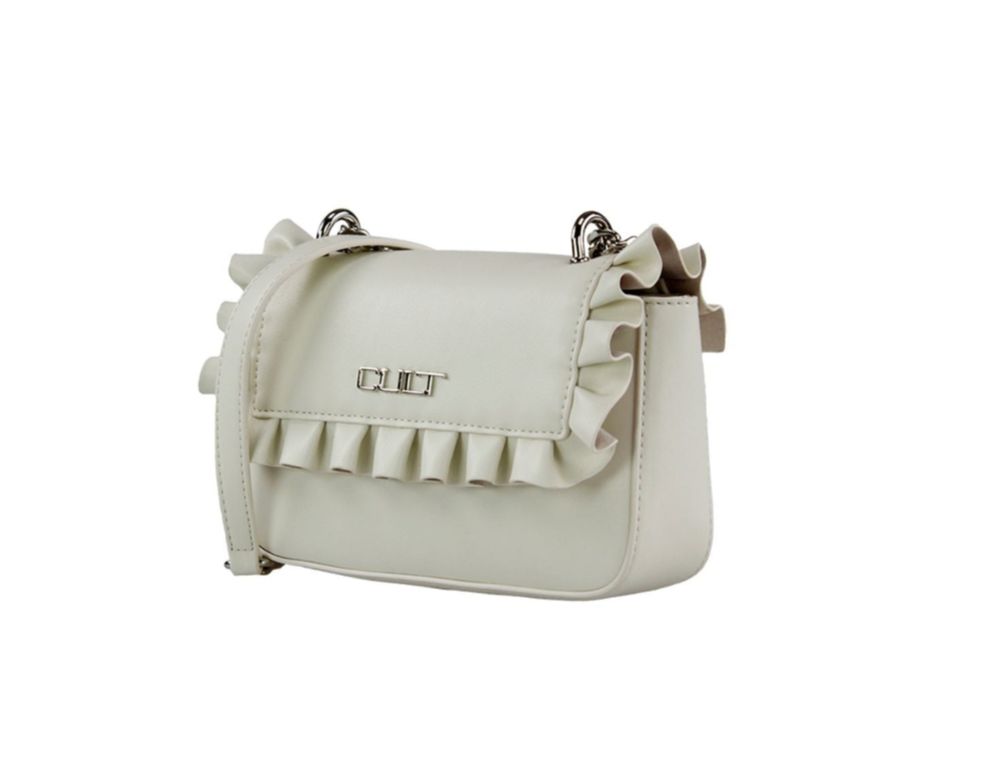 Cult Tracolla White – Crossbody Tasche mit Rüschen-Design & Silberdetails