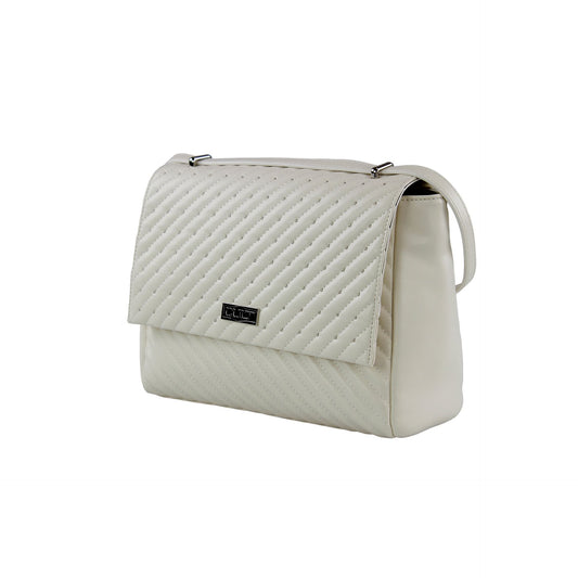 Cult Tracolla White – Gesteppt Schultertasche mit Klappdesign & Silberdetails